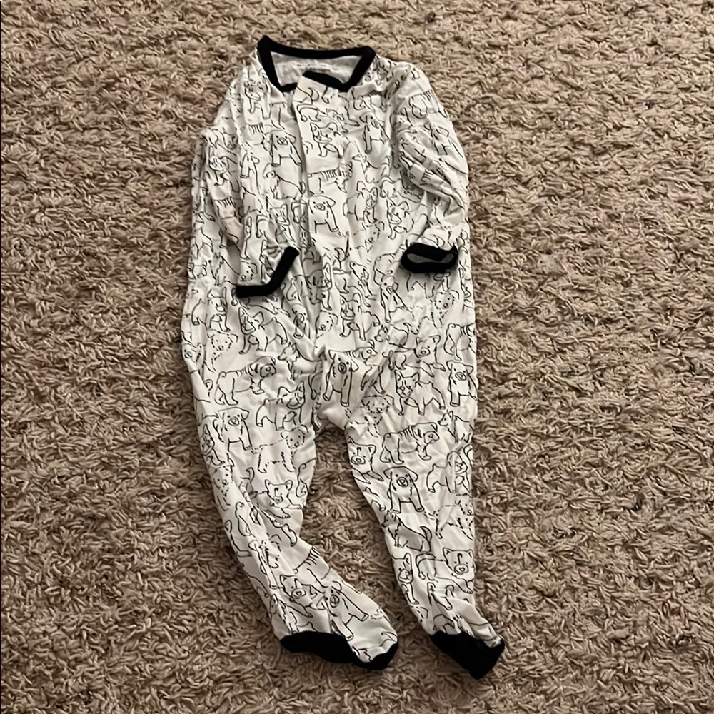 Magnetic Me Dog Print - Black and White Footies Pajamas with Classic Collar